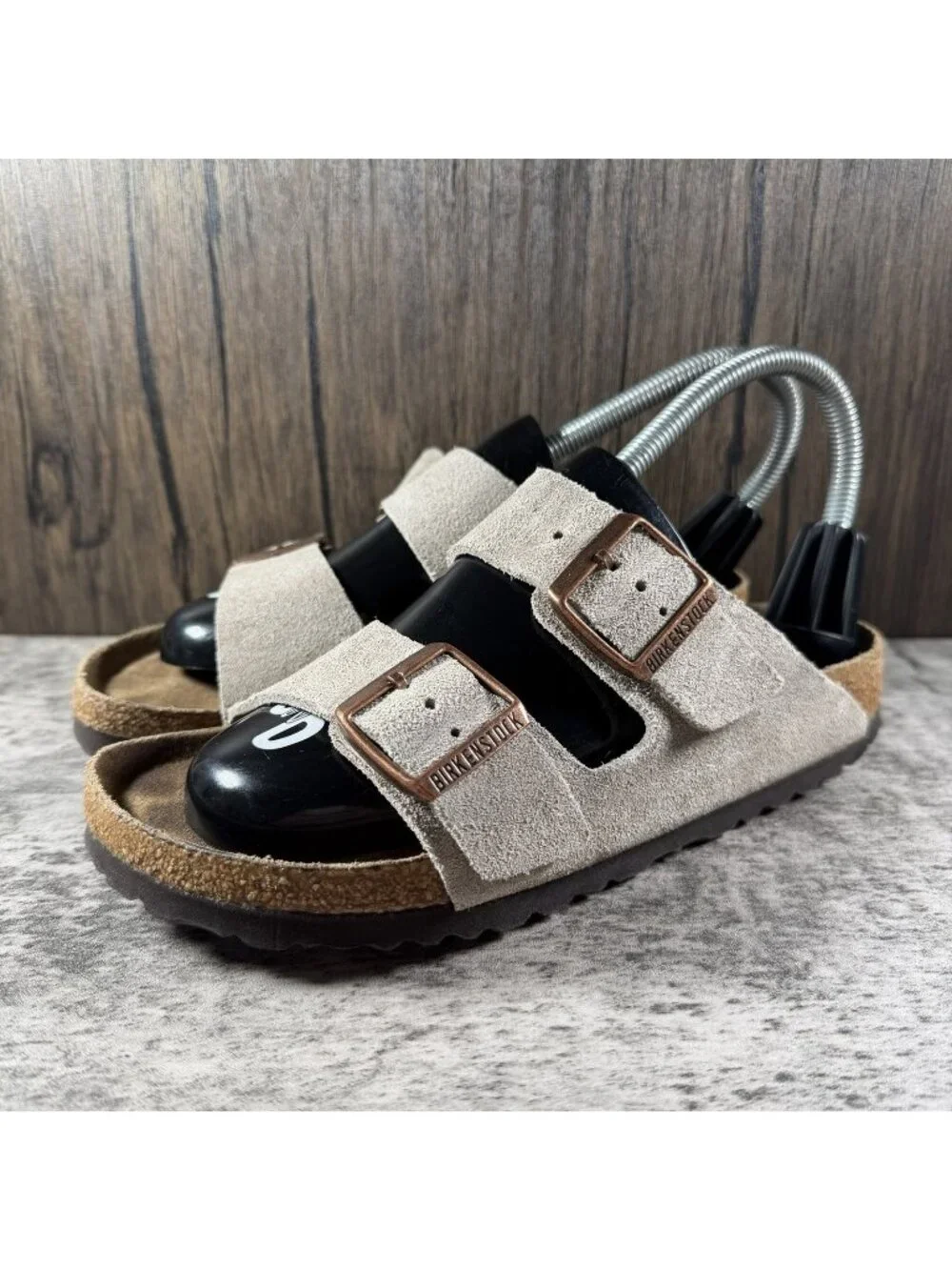 Womens Birkenstock Arizona Soft Footbed gray Suede Slides Sandals Sz EU 37 US 6 - Picture 1 of 10